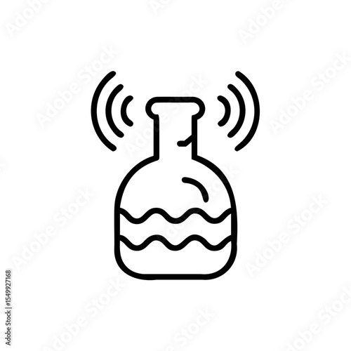 Handdrawn Line Art Icon of a Beaker with Waves and Wireless Signals vector