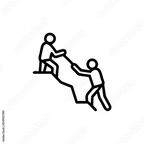 Handdrawn Line Art Two Figures Helping Each Other Climb Steps Upwards Assistance Teamwork Support
