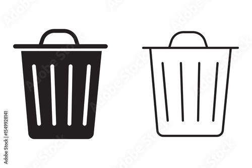 trash can icon in black feel and Thin Icons, Trash garbage can, bin waste vector, Suitable for Web Sites, Books, Cards, Apps.