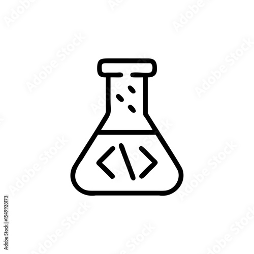 Handdrawn Line Art Erlenmeyer Flask with Code Inside beaker