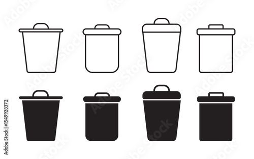 trash can icon in black feel and Thin Icons, Trash garbage can, bin waste vector, Suitable for Web Sites, Books, Cards, Apps.