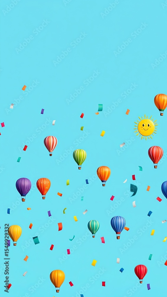 Fototapeta premium Colorful Hot Air Balloons Floating in a Sky Blue Sky