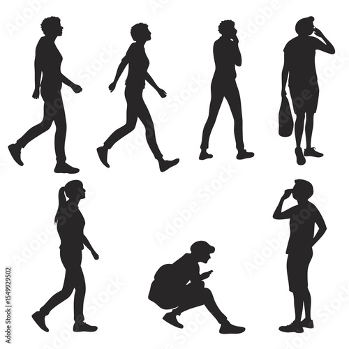 Evolving human silhouettes: vector illustrations of people in motion, from sport and dance to playful poses
