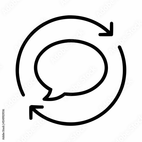 Circular arrow containing speech bubble. Continuous improvement symbol in line art