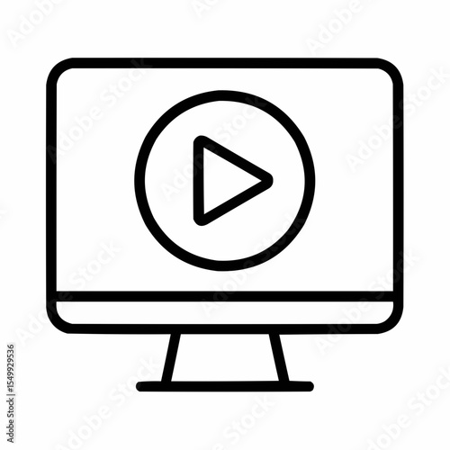 Monitor screen with play button inside. E-learning concept simplified