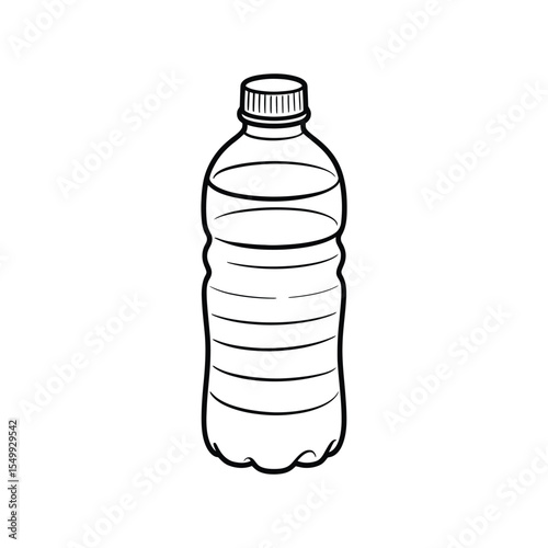 Simple black and white line drawing of a plastic water bottle with a cap