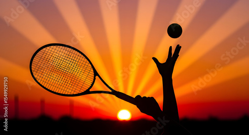 Tennis Player,In  Sillhouette about to Serve against the Sun -Sunray -Starburst effect!
