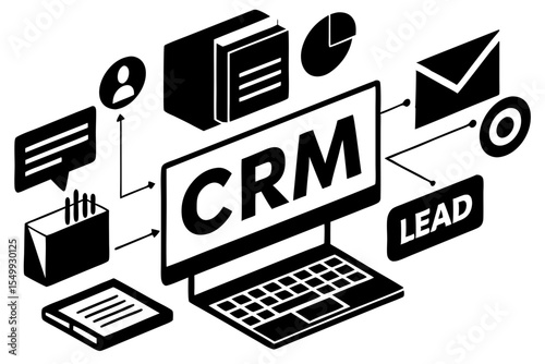 Modern Isometric CRM Dashboard Vector – Customer Segmentation, Lead Tracking & Email Marketing Tools