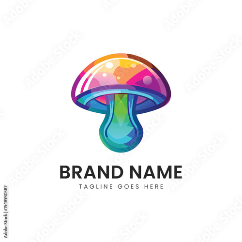 A vibrant and colorful logo featuring a stylized mushroom, blending shades of purple, blue, and orange for a modern, eye-catching design.