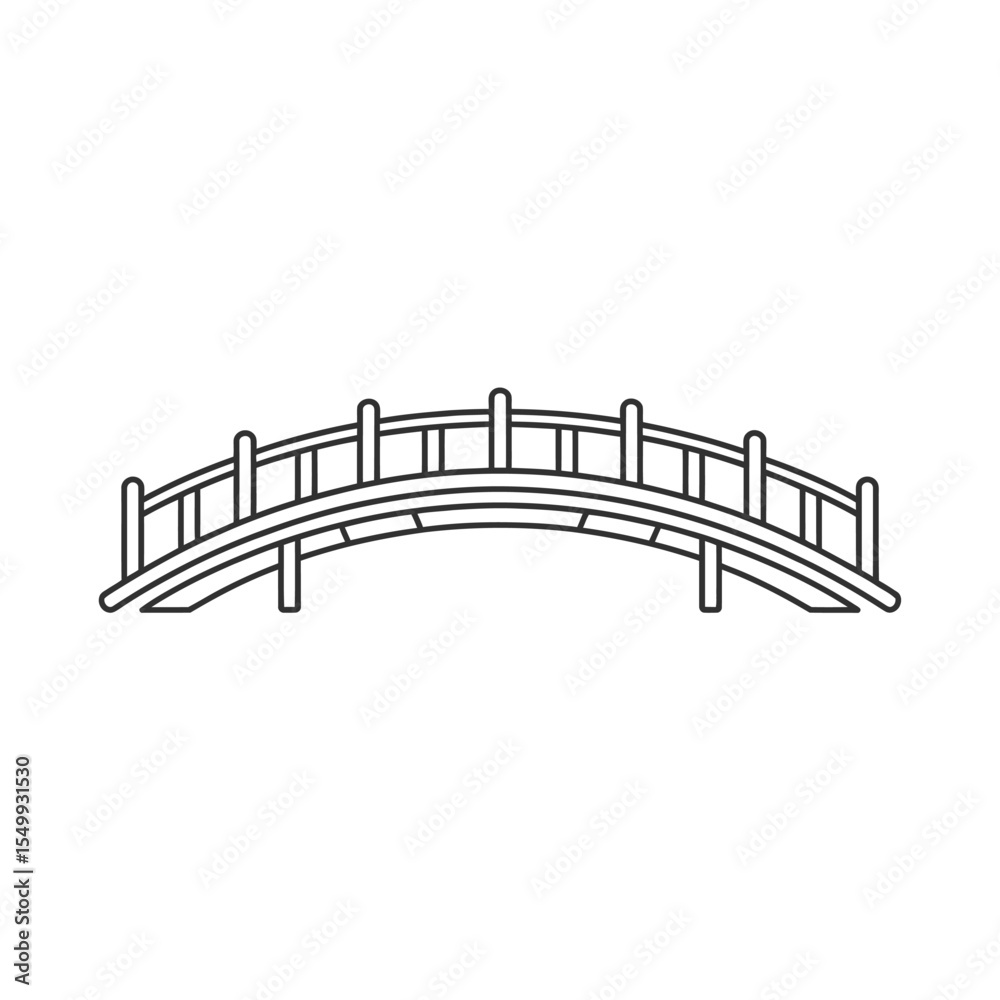 Obraz premium Simple line art drawing of a curved wooden garden bridge