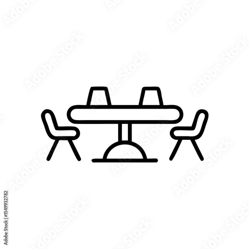 Handdrawn Line Art Oval Table Two Chairs Simple Dining Room Sketch vector