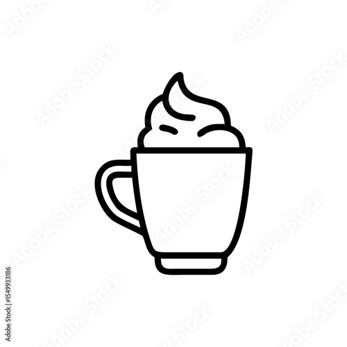 Handdrawn Whipped Cream Coffee Cup Line Art Icon Beverage Mug Hot Drink Cafe Menu Design Element