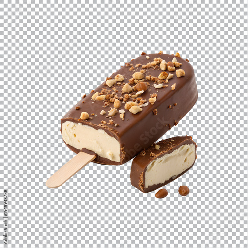 Chocolate Bar with Peanuts and Ice Cream – Delicious Creamy Dessert Treat – AI Generated on transparent background.