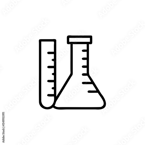 Handdrawn Line Art Erlenmeyer Flask and Test Tube with Measurement Markings vector