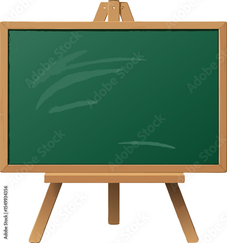 Green blackboard with chalk in an empty classroom isolated on a white background