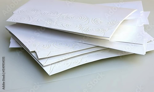 Stacked white cards with embossed floral design