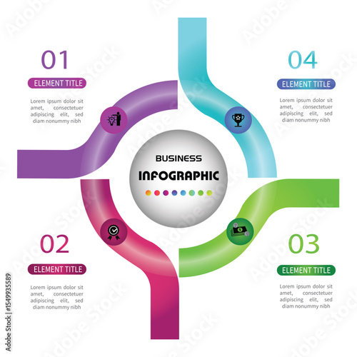 Wallpaper Mural Modern gradient step-by-step infographic template with curved path, ideal for presenting business process, timeline, or project roadmap in a clear and creative style. Torontodigital.ca