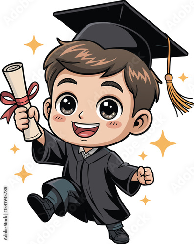 A happy graduate holding a diploma, wearing a cap and gown, smiling with pride and achievement, representing success in education