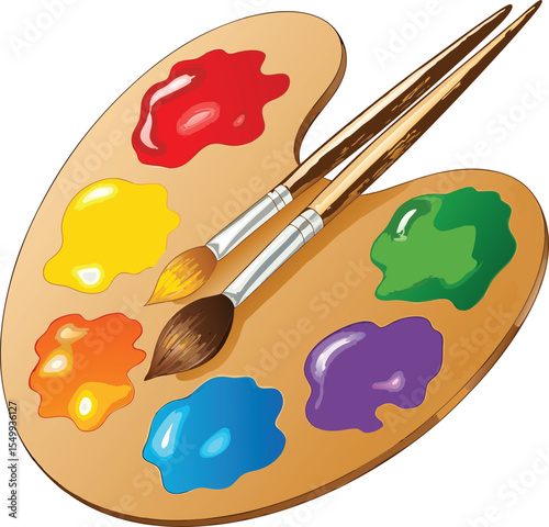 Watercolor palette and brushes with vibrant colors for artistic creativity and painting