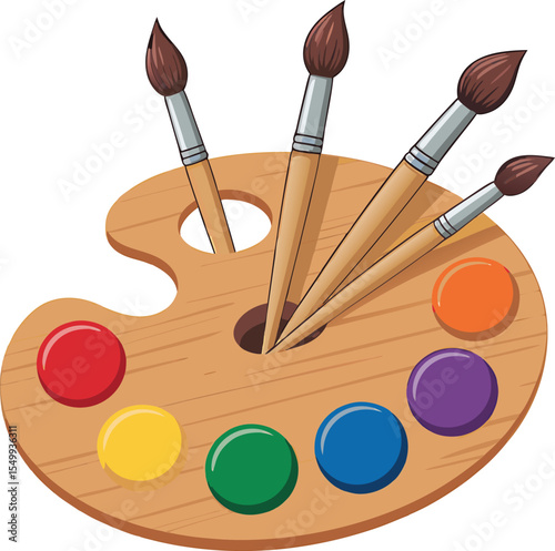 Colorful brushes and a watercolor palette with paints and brushes for artistic creativity