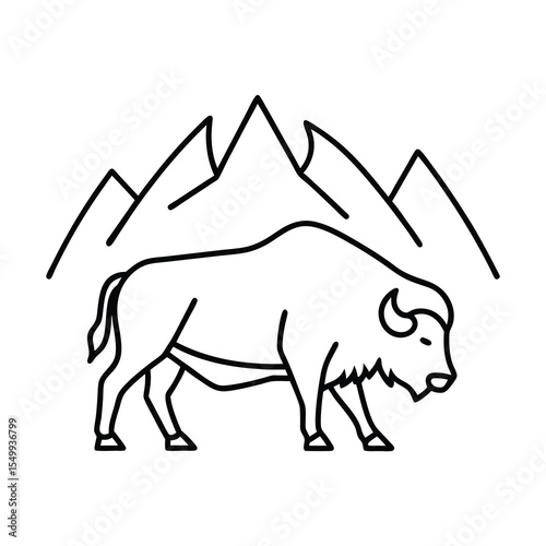 majestic wild bison with mountain