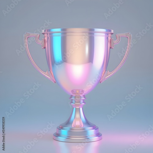 Iridescent Trophy Award, Gleaming Pastel Achievement. Celebration Symbol For Champions, A Modern Elegant Prize. Victory's Reward, A Lustrous Token. Recognize Excellence.