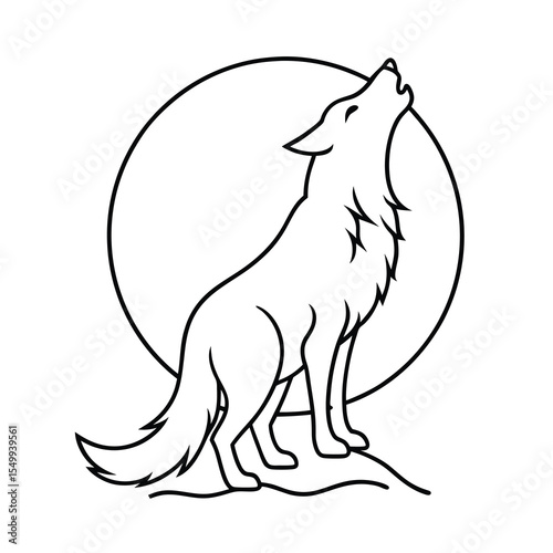 moonlight howling wolf outline drawing vector art