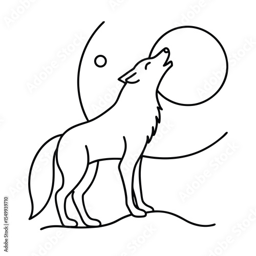 moonlight howling wolf outline drawing vector art