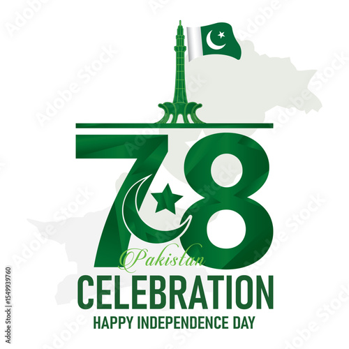 Pakistan Independence Day Celebration 14 August Poster, card, banner, template with Wight and green background with vector	