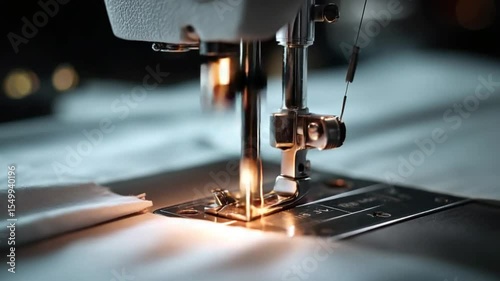 Sewing Machine Close-Up Stitching Fabric, Crafting, Textile, Tailoring Concept