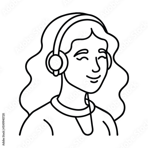outline art of woman listening to music