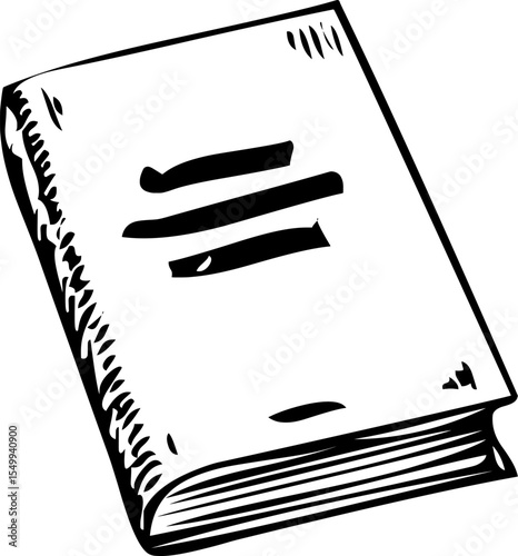Black and white sketchbook icon representing drawing, art, creativity, brainstorming, and portable artistic expression.