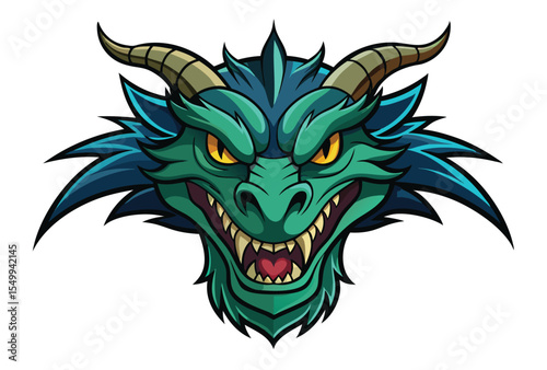 Fierce dragon head mascot vector art simple flat design clipart gaming logo