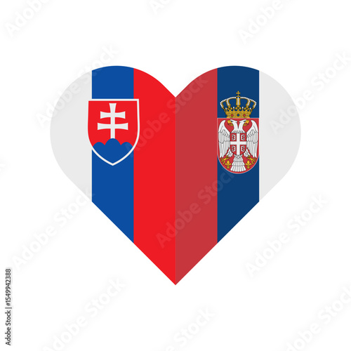 unity concept. heart shape icon of slovakia and serbia flags. vector illustration isolated on white background