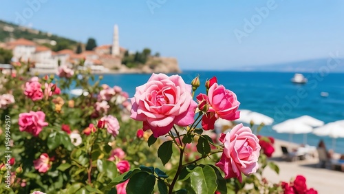 pink tulips on the coast