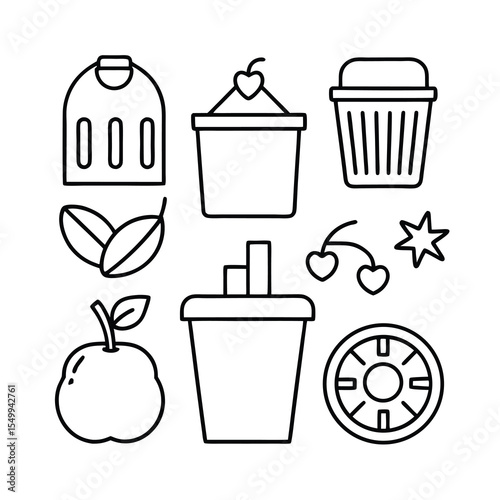 zero waste vector icon set in outline art
