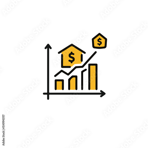 Financial market growth chart showing house price increase.