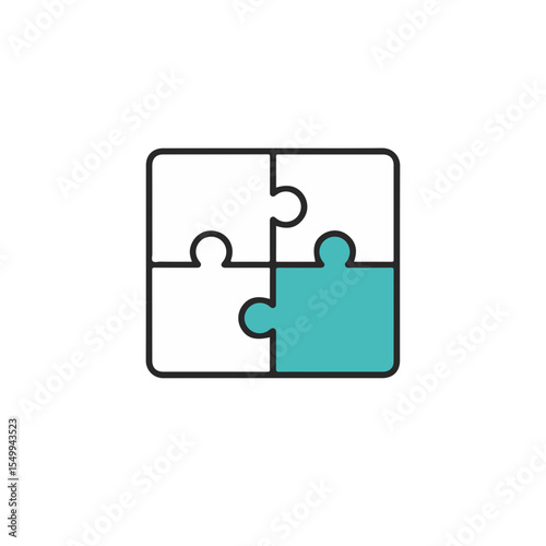 Four-piece puzzle with one teal piece.