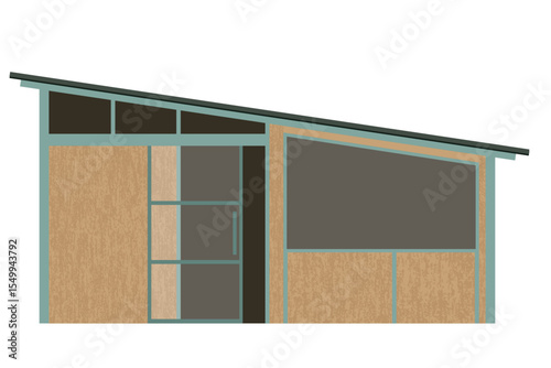small house drawing illustration flat building, glasshouse