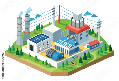 electric power plant vector illustration simple flat design energy industry clipart