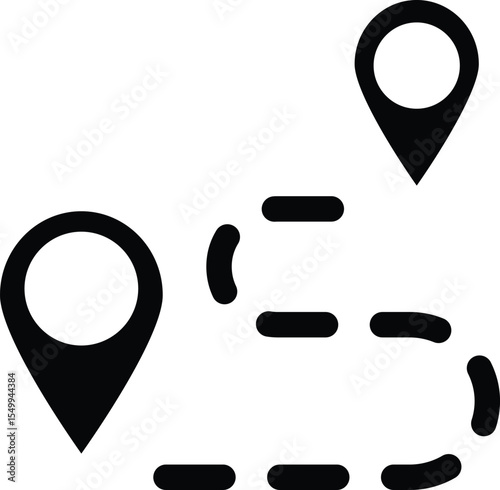 Route Optimization icon, Route icon between two points with dotted path and location pin. Route location icon , vector illustration. 
