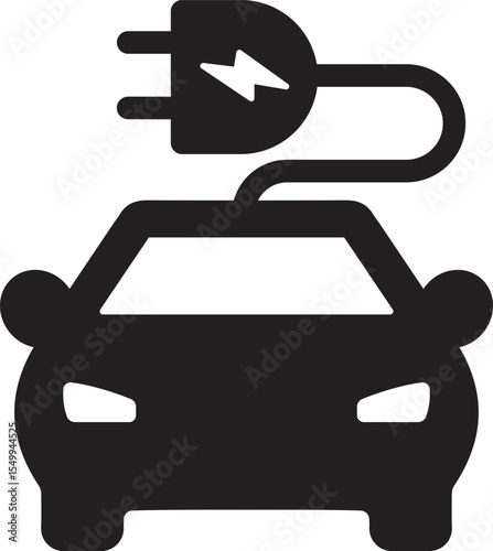 Electric car with plug icon symbol, EV car, Green hybrid vehicles charging point logotype, Eco friendly vehicle concept. Vector illustration
