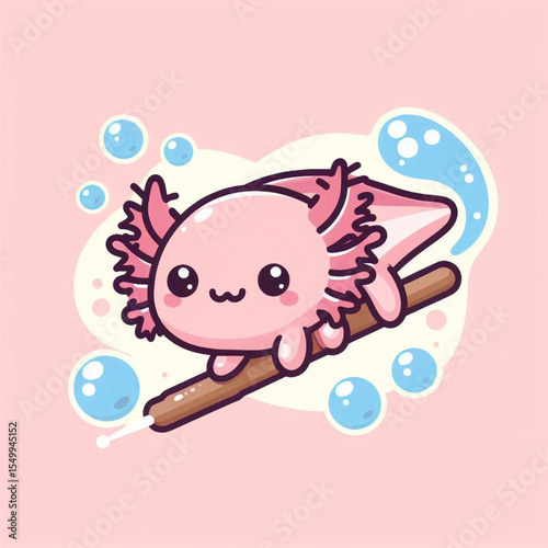 Axolotl with Heart Bubbles – Cute Character Vector