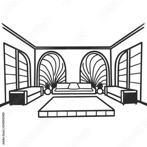 Interior Design Illustration Vector Living Room with Sofas and Plants