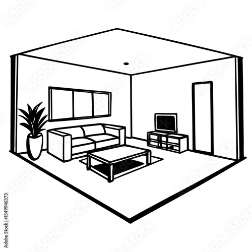 Living Room Interior Line Art Vector Illustration Home Decor