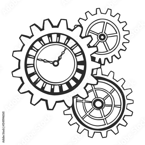 Clock and Gears Mechanism Vector Illustration Vintage Steampunk