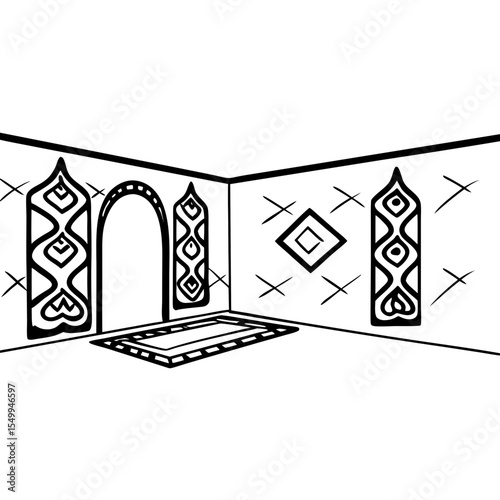 Ornate Doorway Vector Illustration Black and White Design