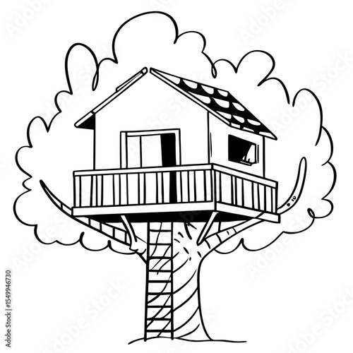 Hand Drawn Treehouse Illustration Vector Design Element Graphic
