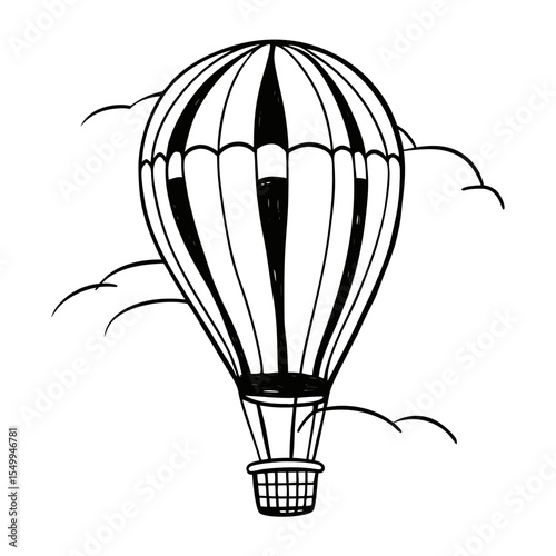 Hand Drawn Hot Air Balloon Vector Illustration in Clouds
