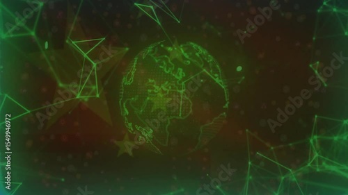 On playback globe rotating eastward while network lines pulsing to show global links
